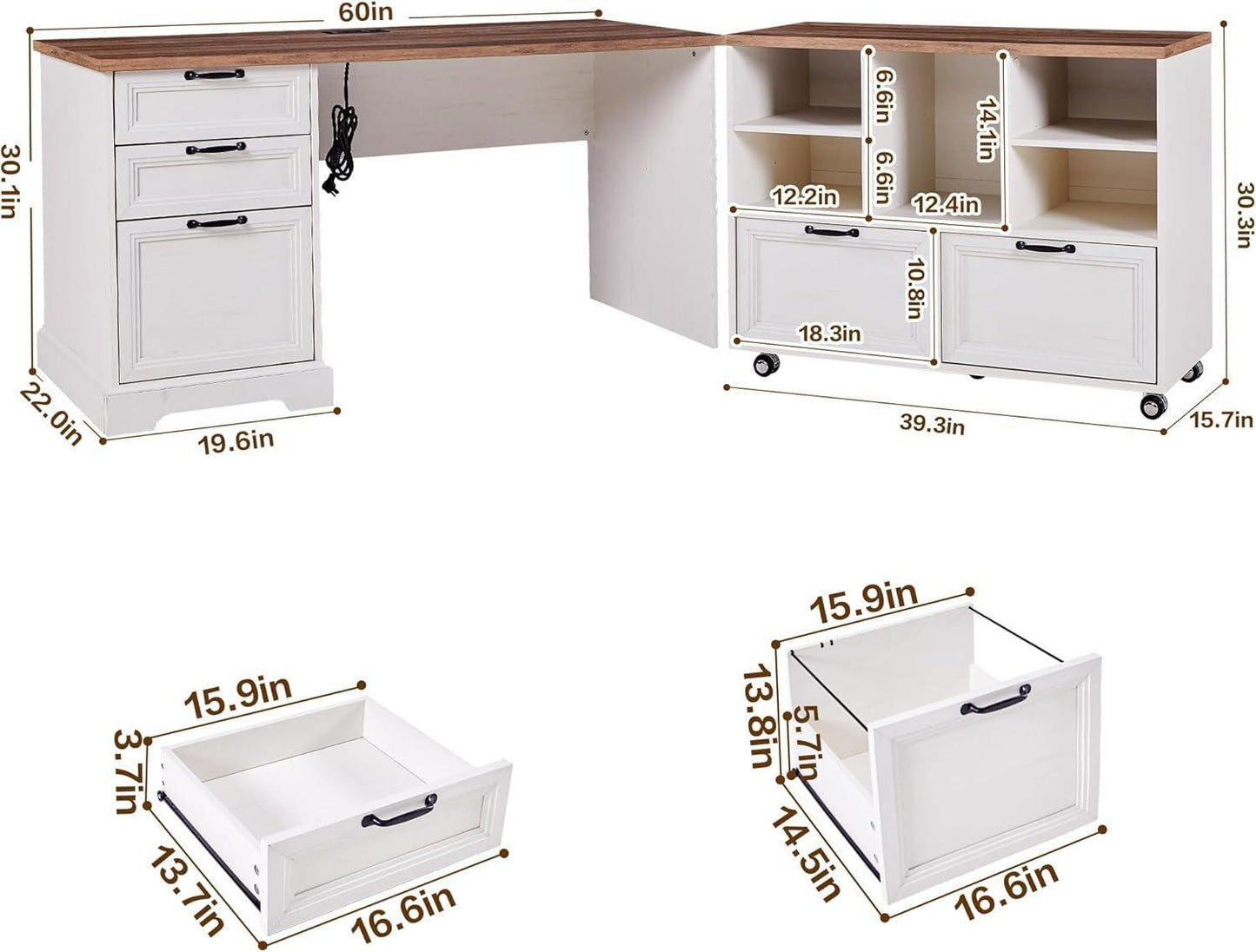 60 Inch L Shaped Desk With Farmhouse Cabinetry Storage