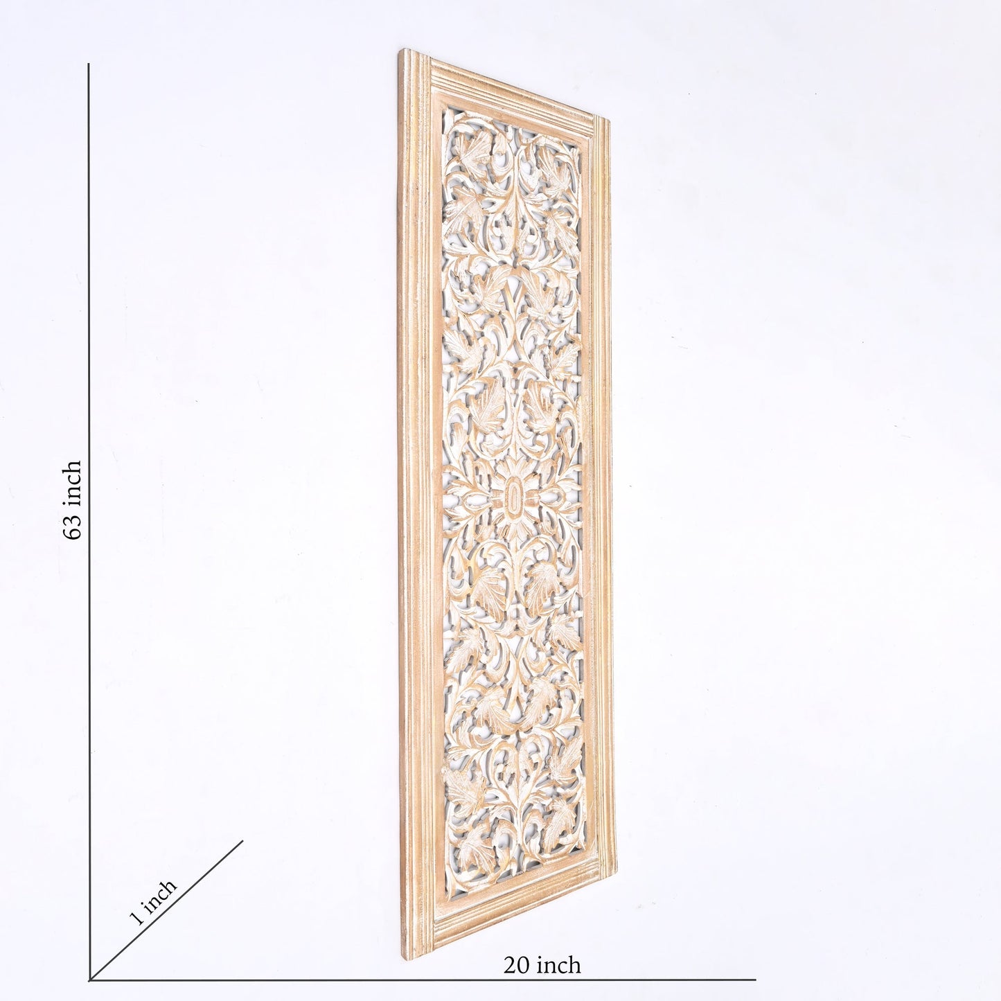 20” x 63” Hand-Carved Wooden Wall Panel – Rustic Antique Mandala Design