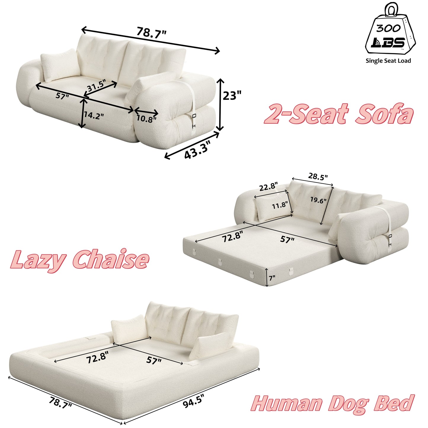 78.7" Multi-Functional Foldable Sofa Bed