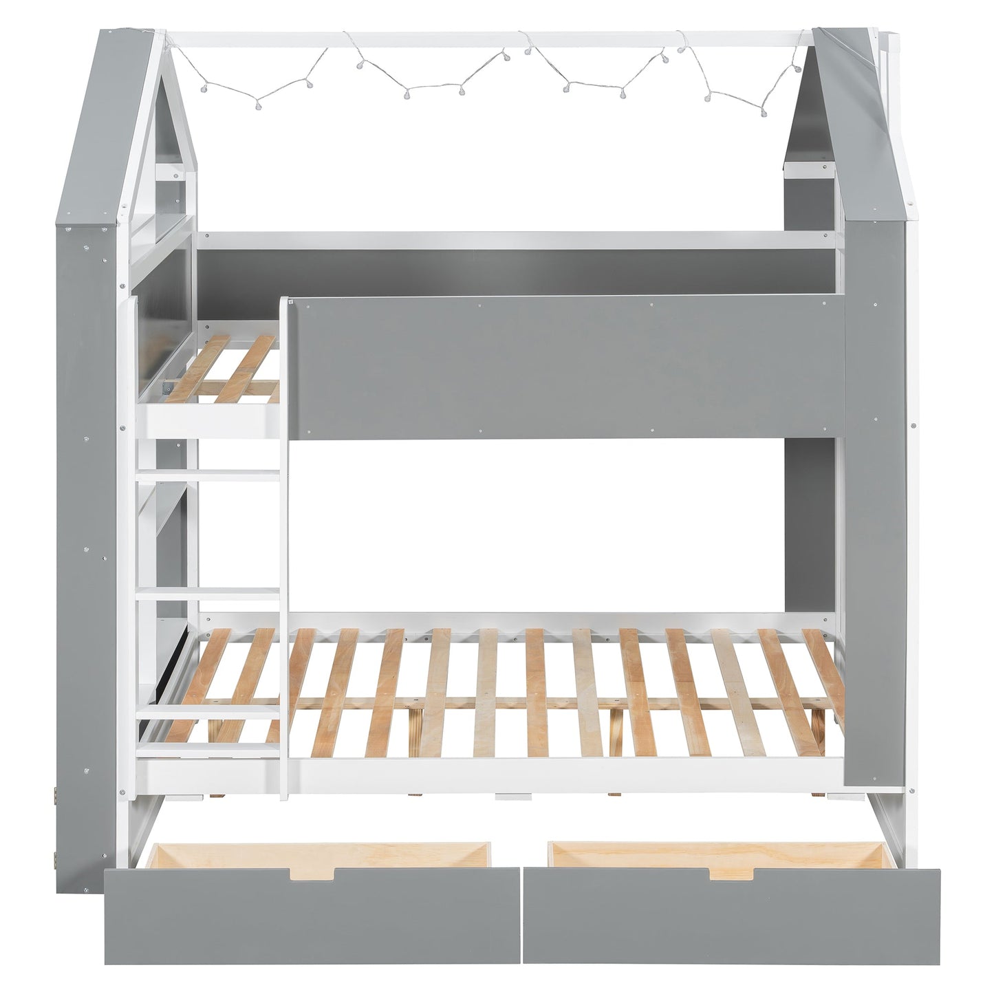 Full Size Bunk Bed with Storage Drawers & Shelves
