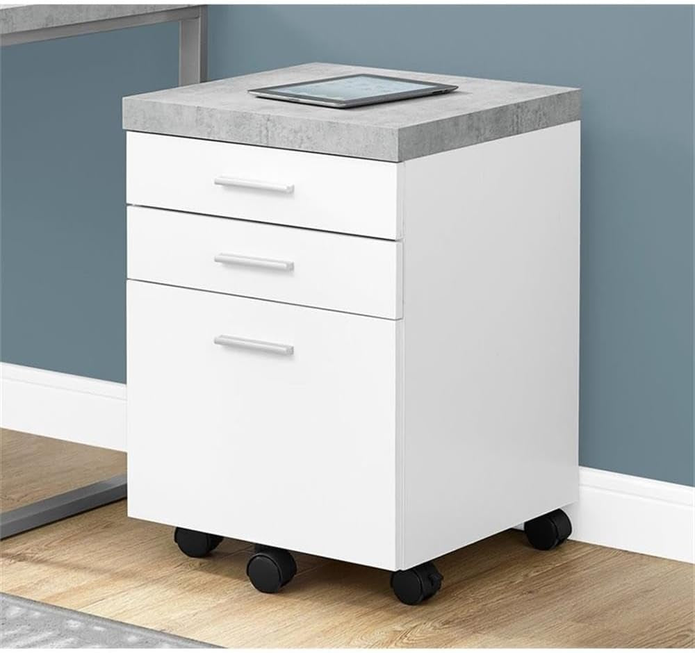 File Cabinet Rolling Casters Grey White Laminate 3 Drawers