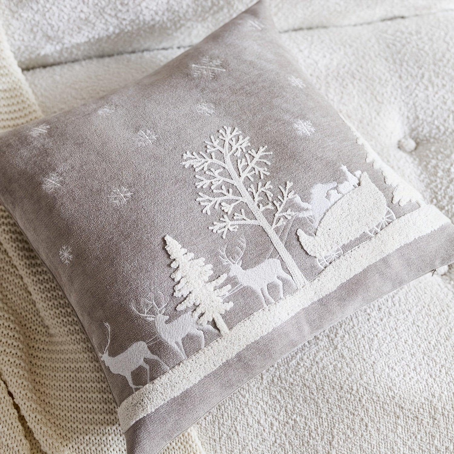 Chenille Christmas Pillowcase with Embroidered Santa Sled Design