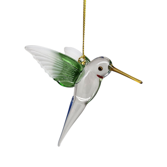 Feeding Hummingbird - Green Wing - Egyptian Glass Ornament
