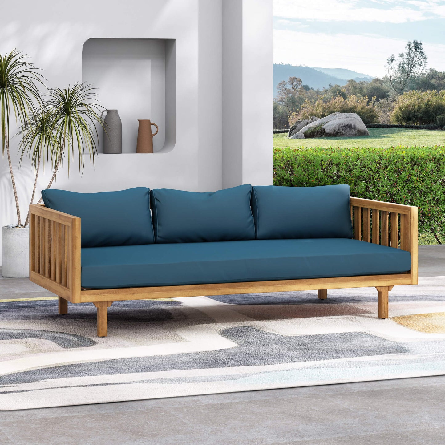 Claremont 3-Seater Acacia Wood Daybed Sofa With Water-Resistant Cushions (SAK65773)