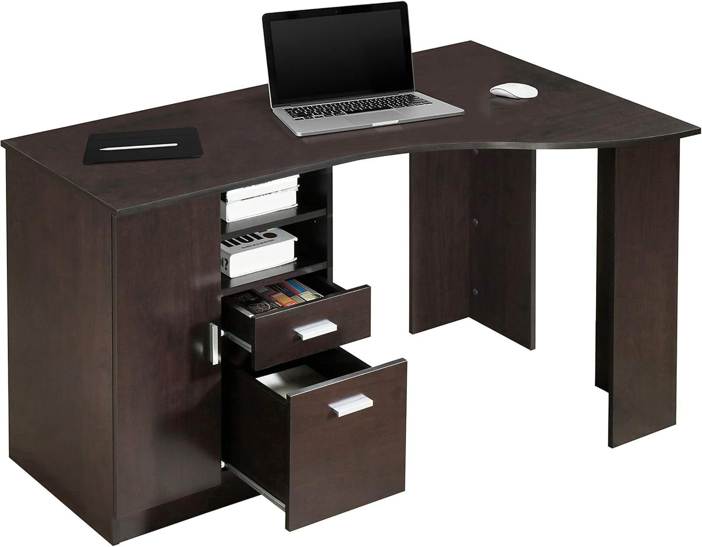 Classic Espresso Office Desk with Storage Shelves and Drawers