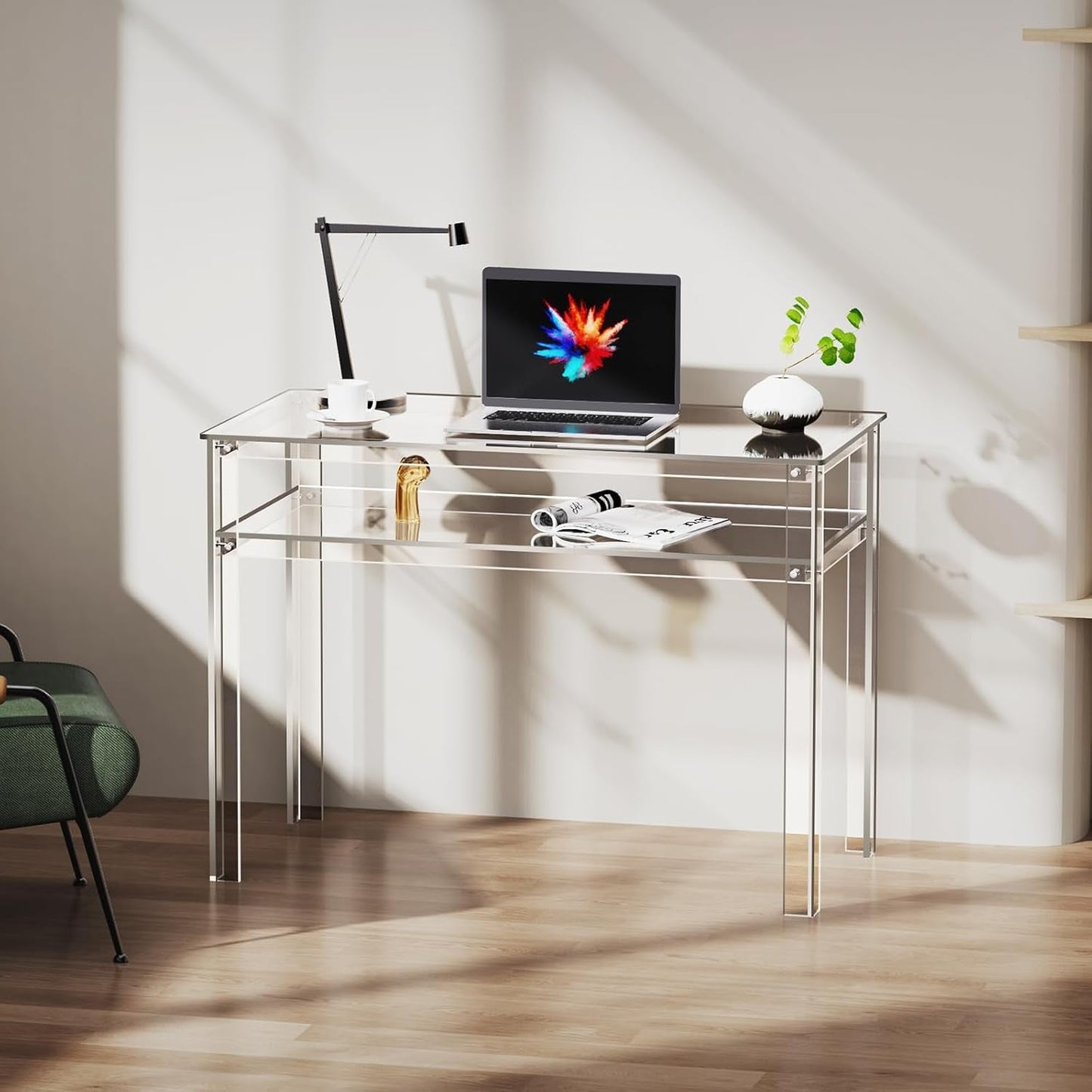Clear Acrylic Desk with Open Storage for Home Office
