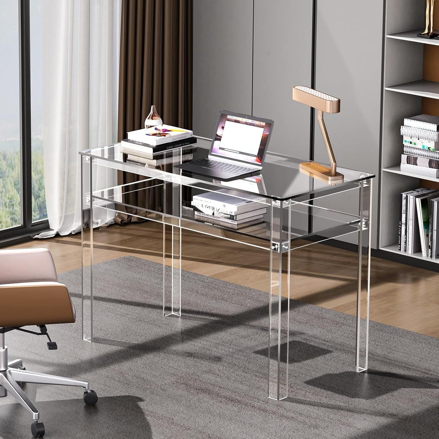 Clear Acrylic Desk with Open Storage for Home Office