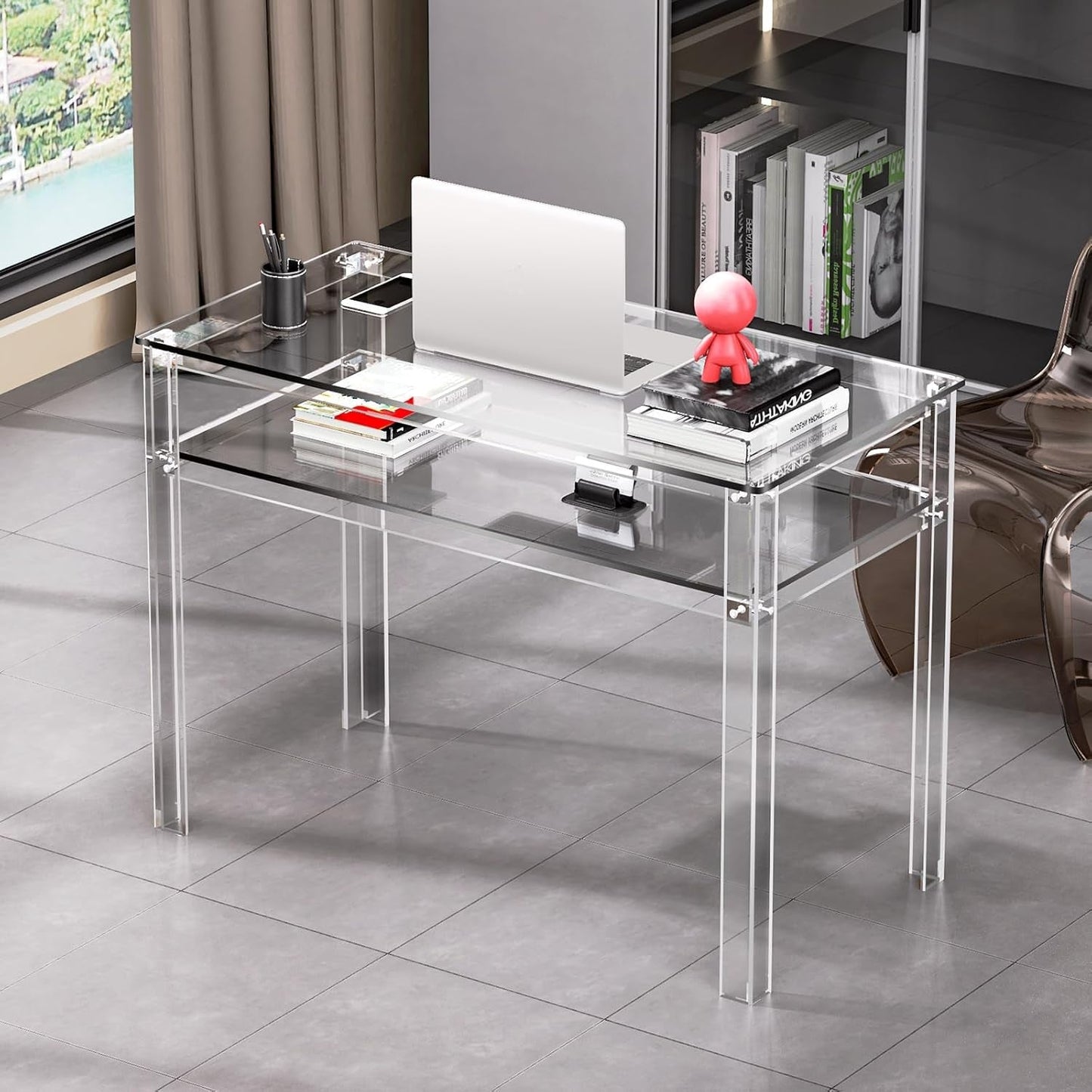 Clear Acrylic Desk with Open Storage for Home Office
