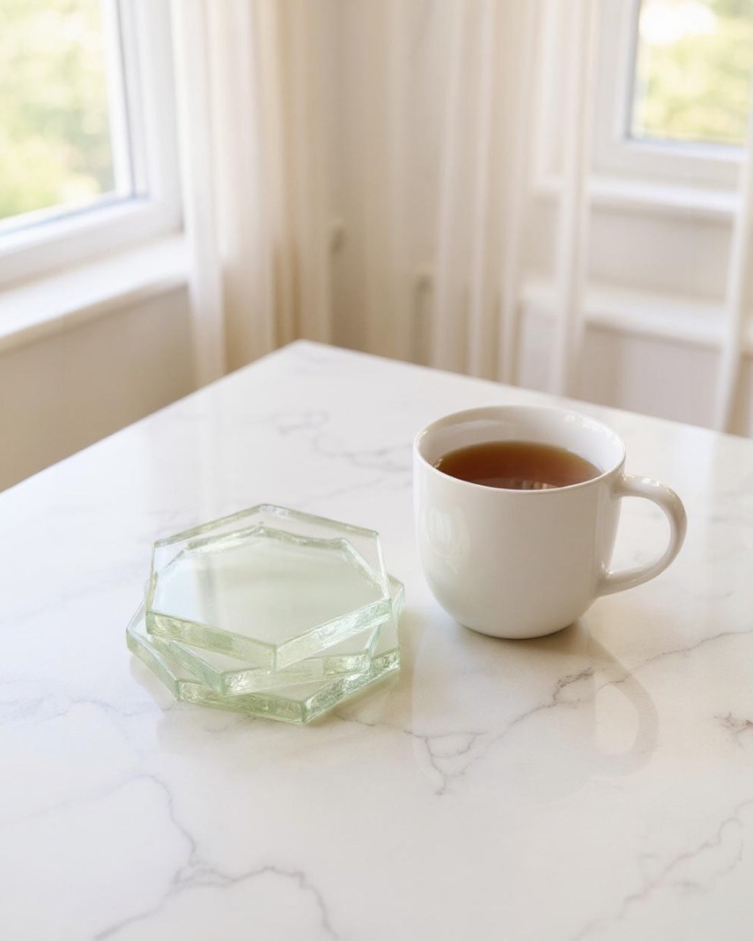 Clear Glass Hexagon Geometric Coasters | Set of 4