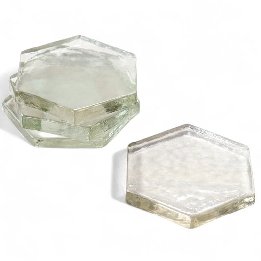Clear Glass Hexagon Geometric Coasters | Set of 4