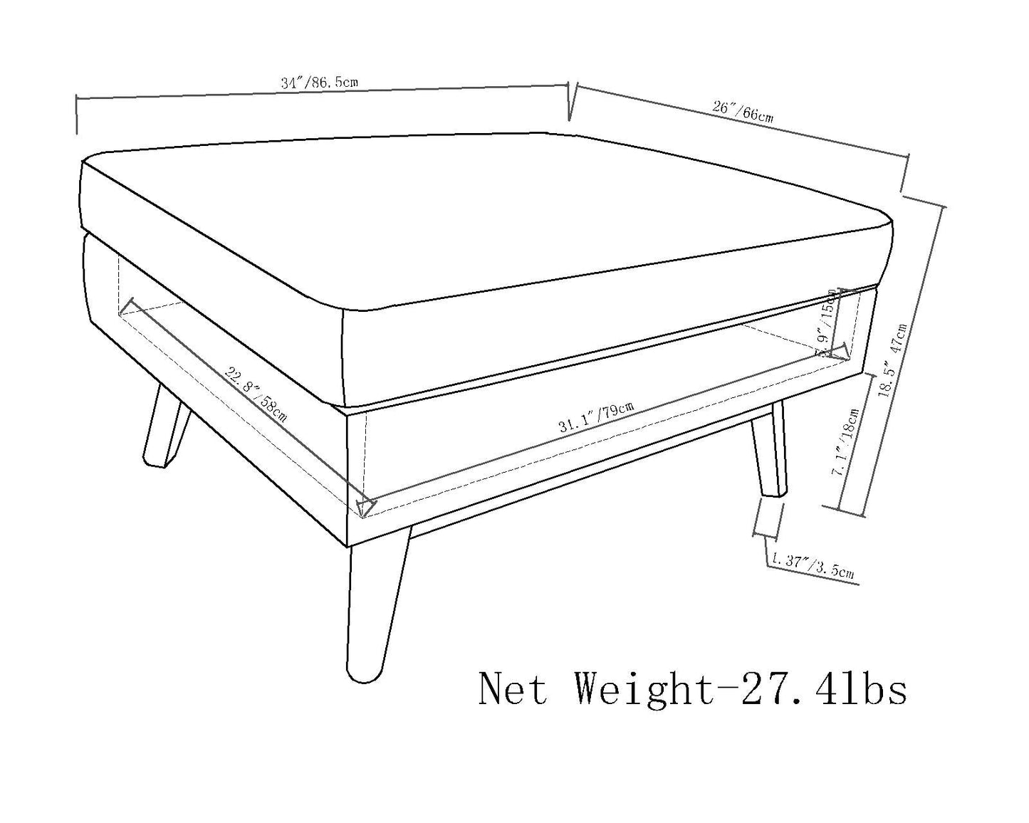 Owen 34 Inch Wide Coffee Table Storage Ottoman in Distressed Saddle
