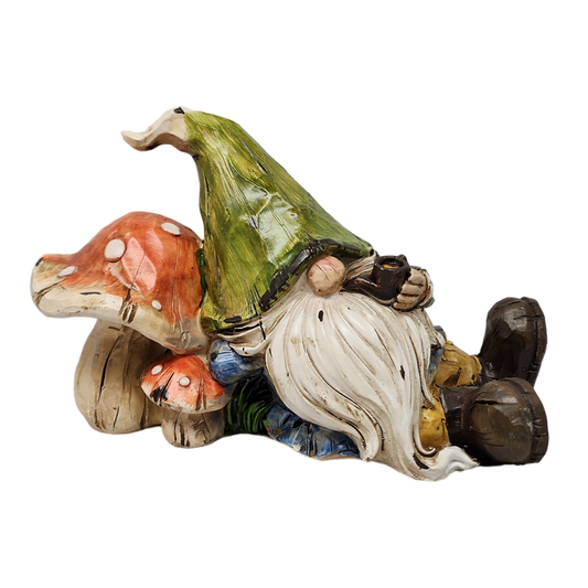 Resting Garden Gnome - 8 Inch - Mushroom