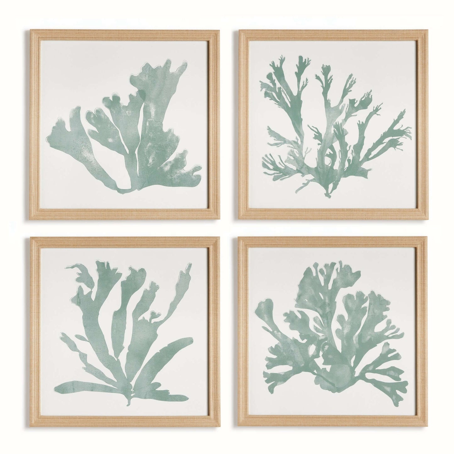 Coastal Framed Coral Silhouette Prints in Natural Wood Frames (Set of 4)