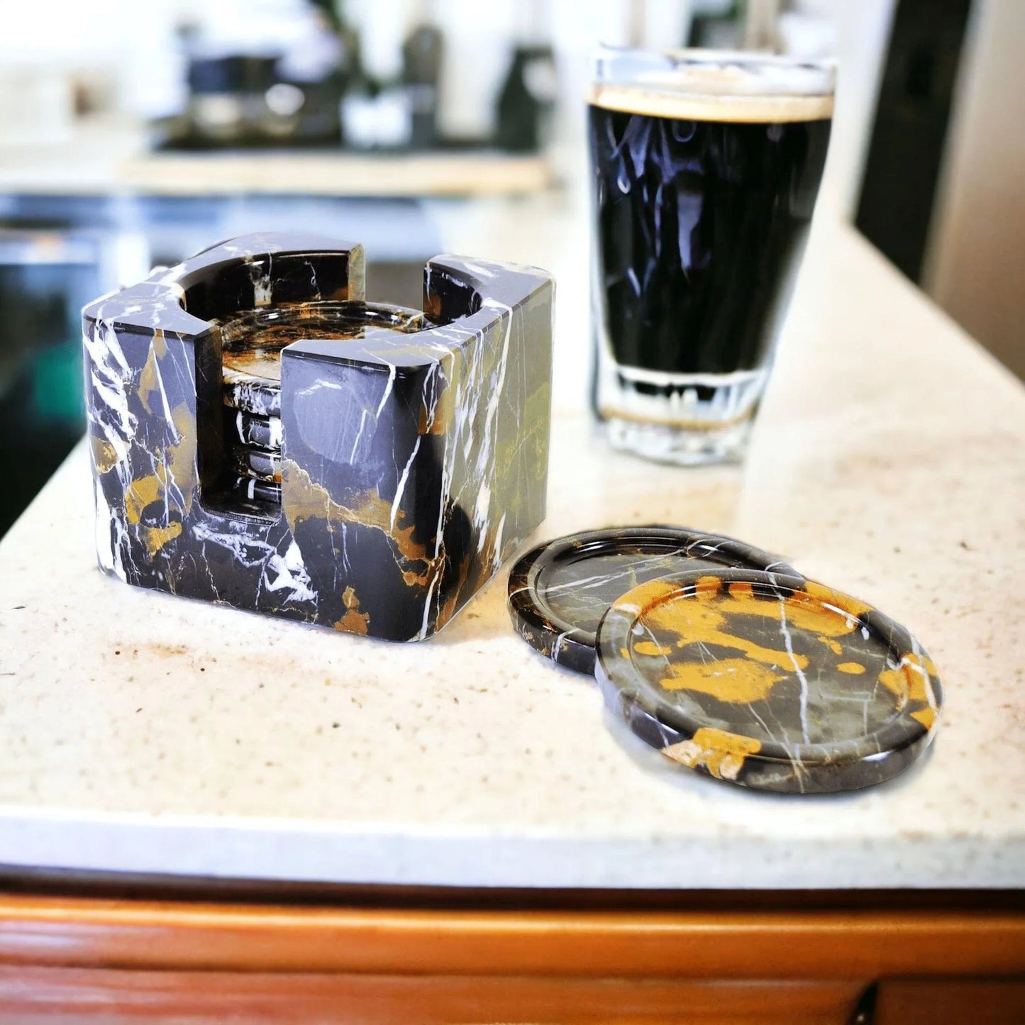 Coaster Set with Storage Holder - Michelangelo Marble