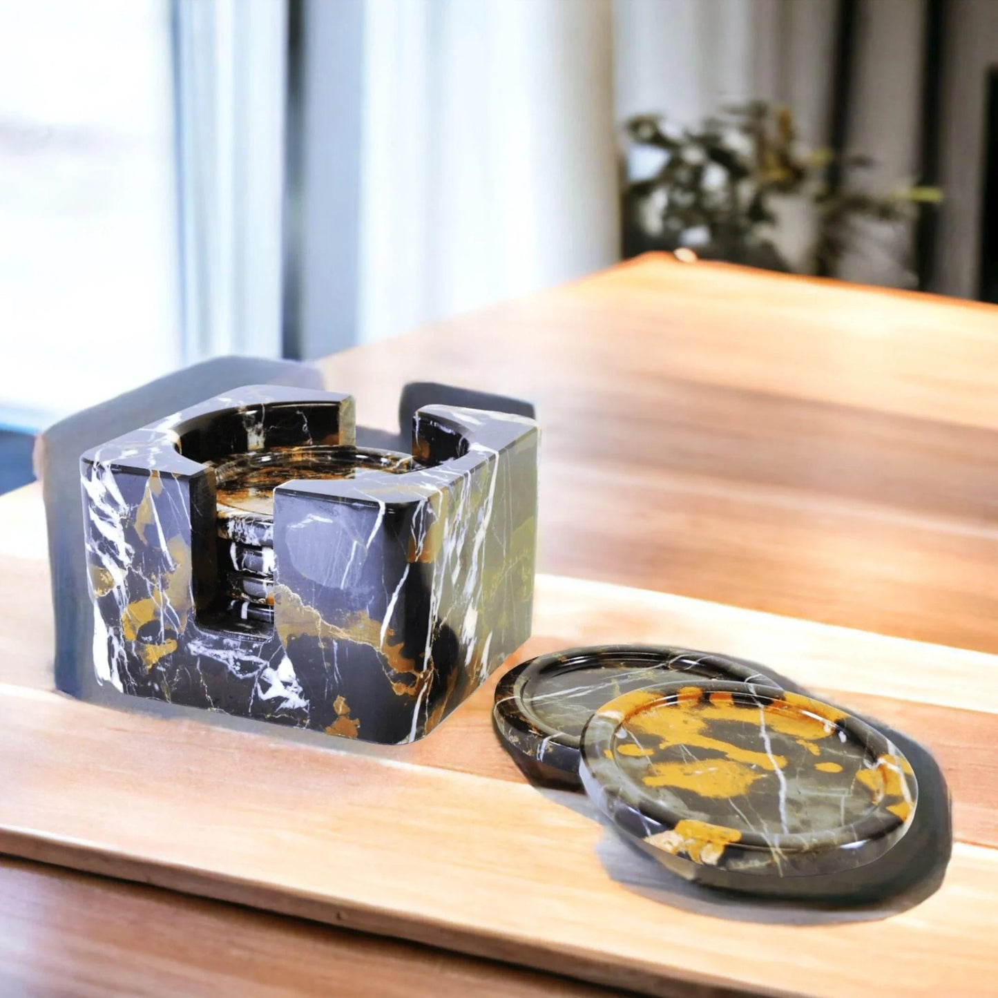 Coaster Set with Storage Holder - Michelangelo Marble