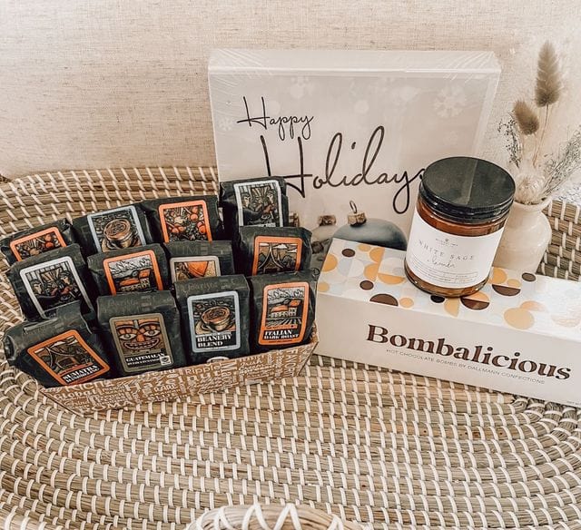 Classic Selection Coffee Gift Box featuring assorted coffee samplers and a holiday-themed decoration.