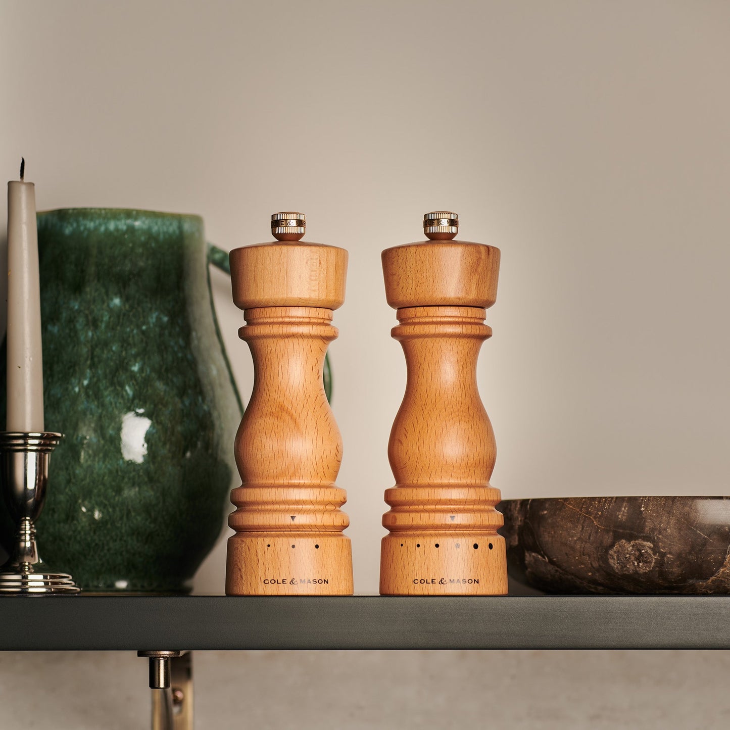 Cole & Mason London Natural Beech Grind Select Salt & Pepper Mills