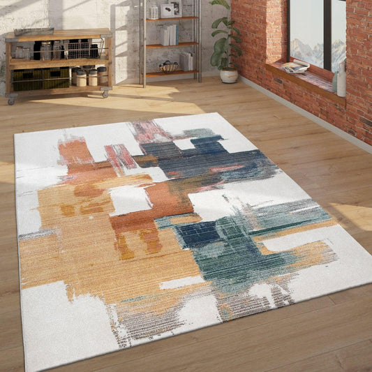 Colorful Area Rug Modern Art 3D Effect Cream, Blue, Yellow