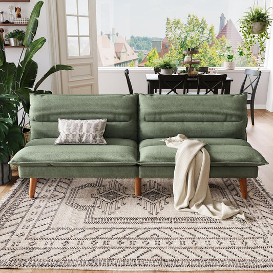Comfortable Green Futon Sofa Bed with Adjustable Backrest