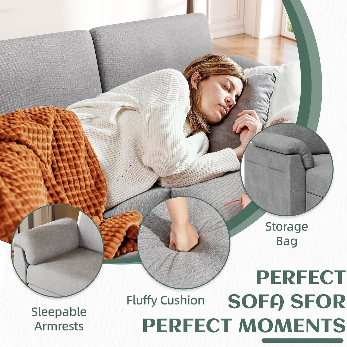 Comfortable L Shaped Convertible Sectional Sofa with Pillows