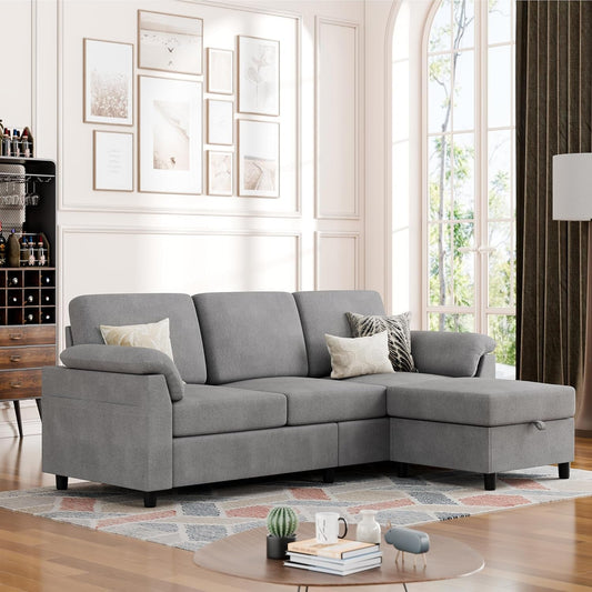 Comfortable L Shaped Convertible Sectional Sofa with Pillows