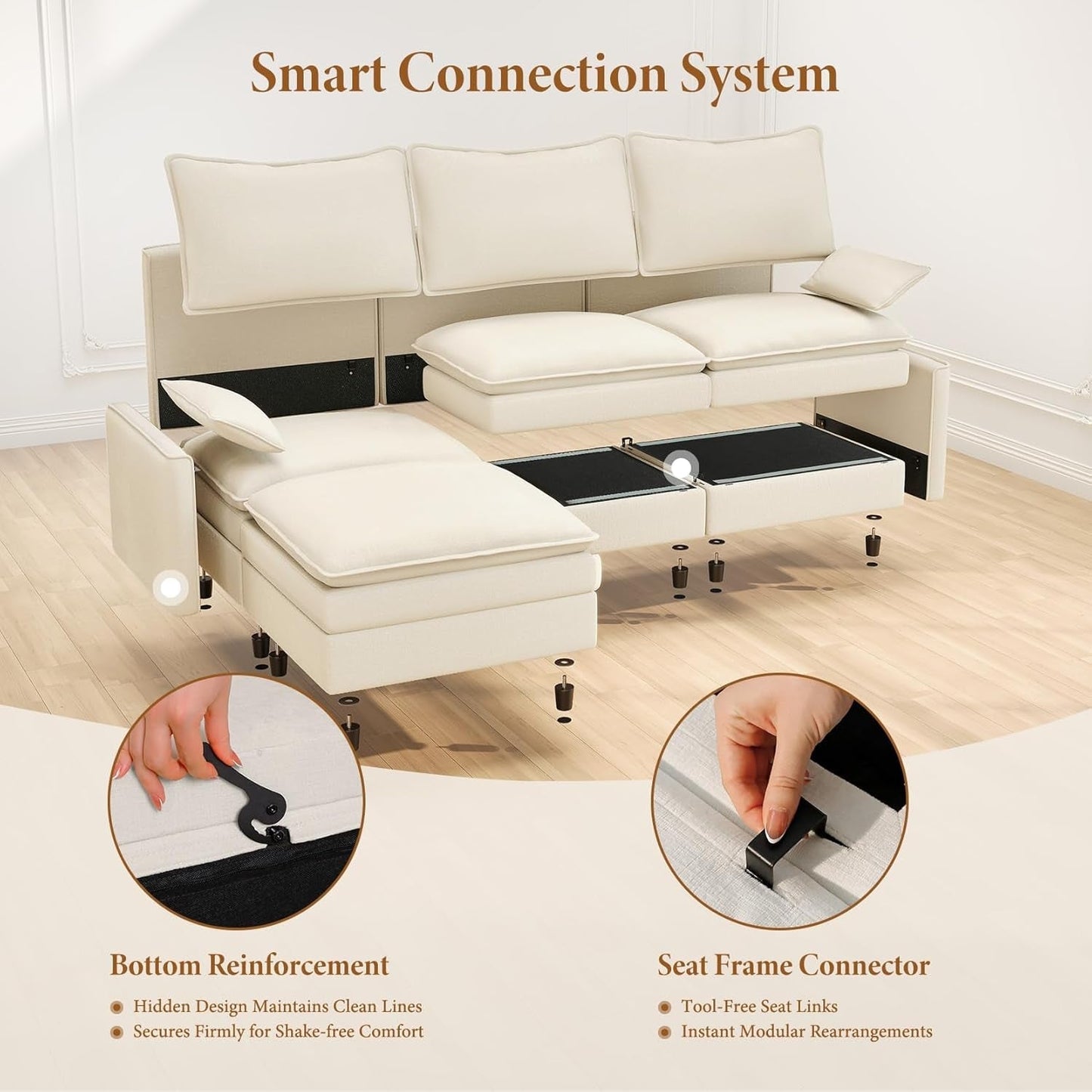 Comfy 108 Inch Modular Sectional Sofa With Ottoman