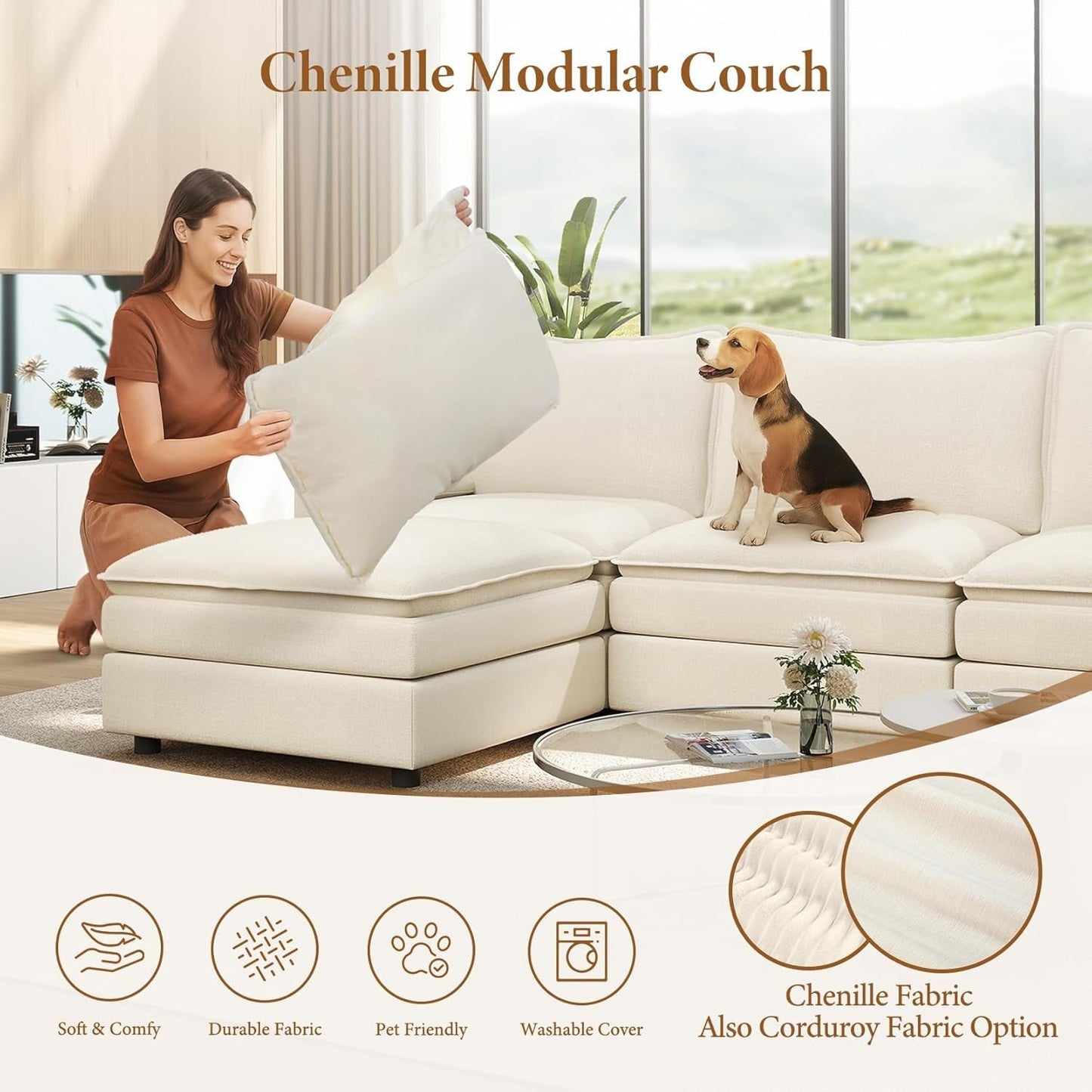 Comfy 108 Inch Modular Sectional Sofa With Ottoman
