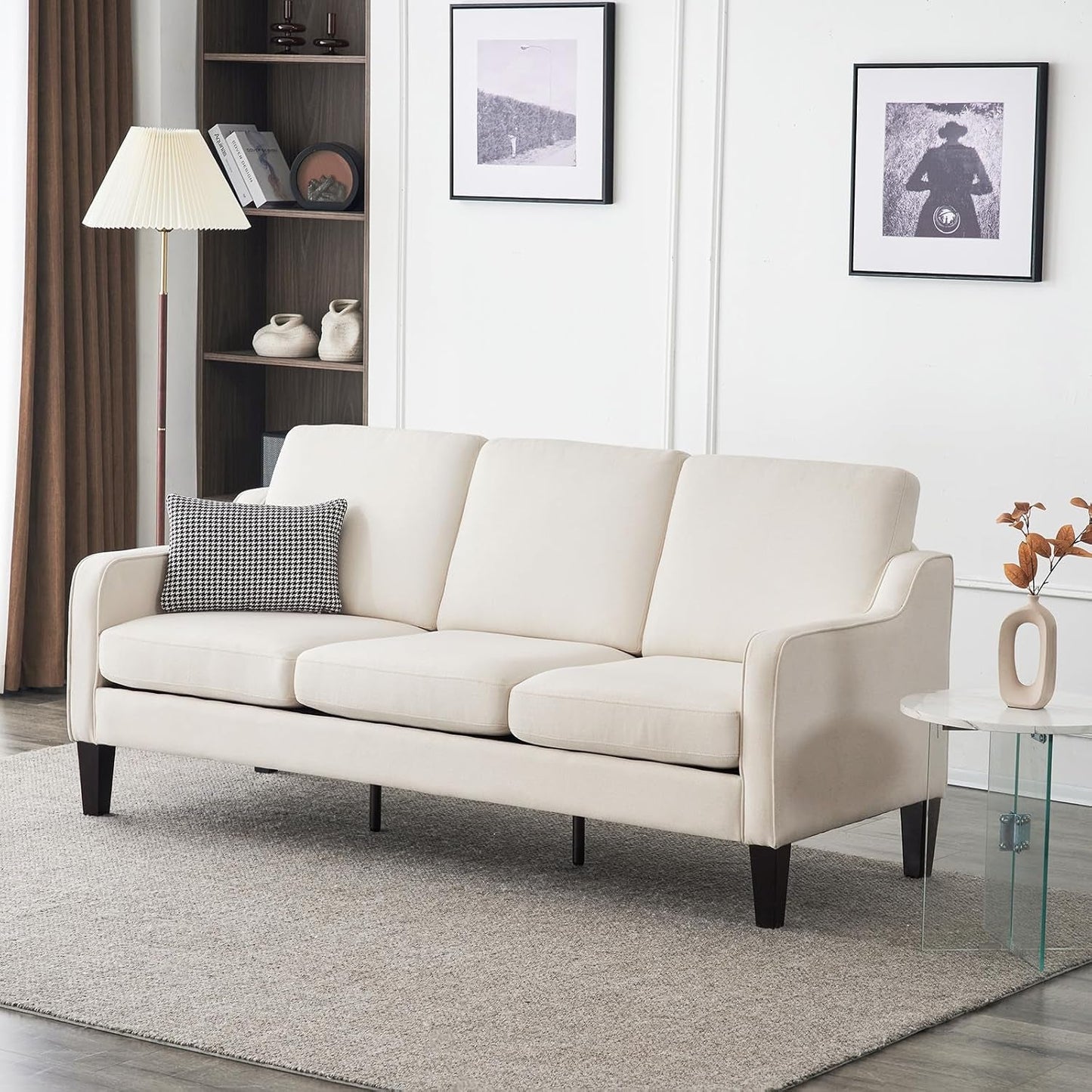Comfy Mid Century Modern Beige Sofa for Small Spaces