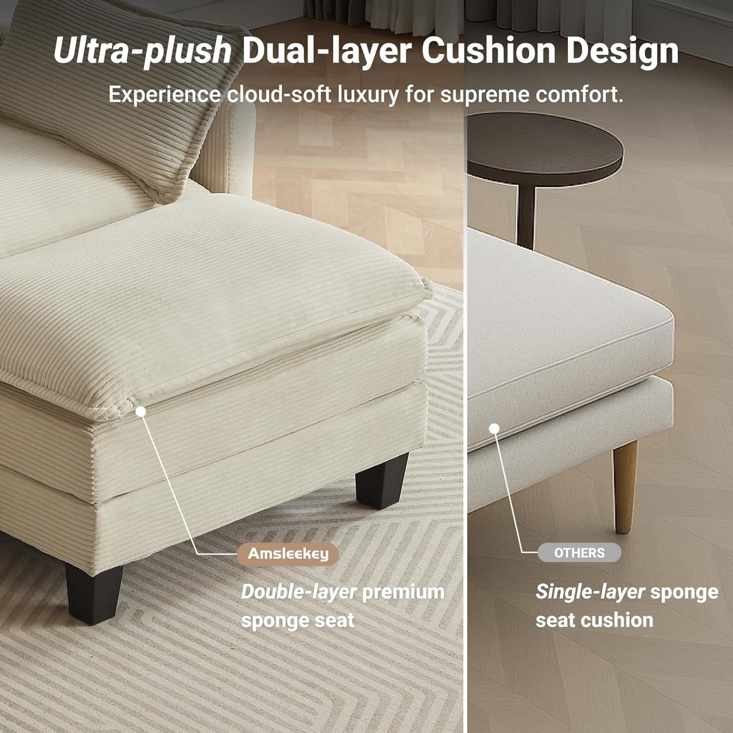 Comfy Modular Sectional Sofa With Movable Ottomans