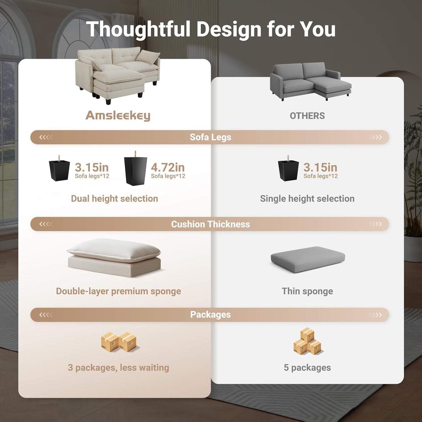 Comfy Modular Sectional Sofa With Movable Ottomans