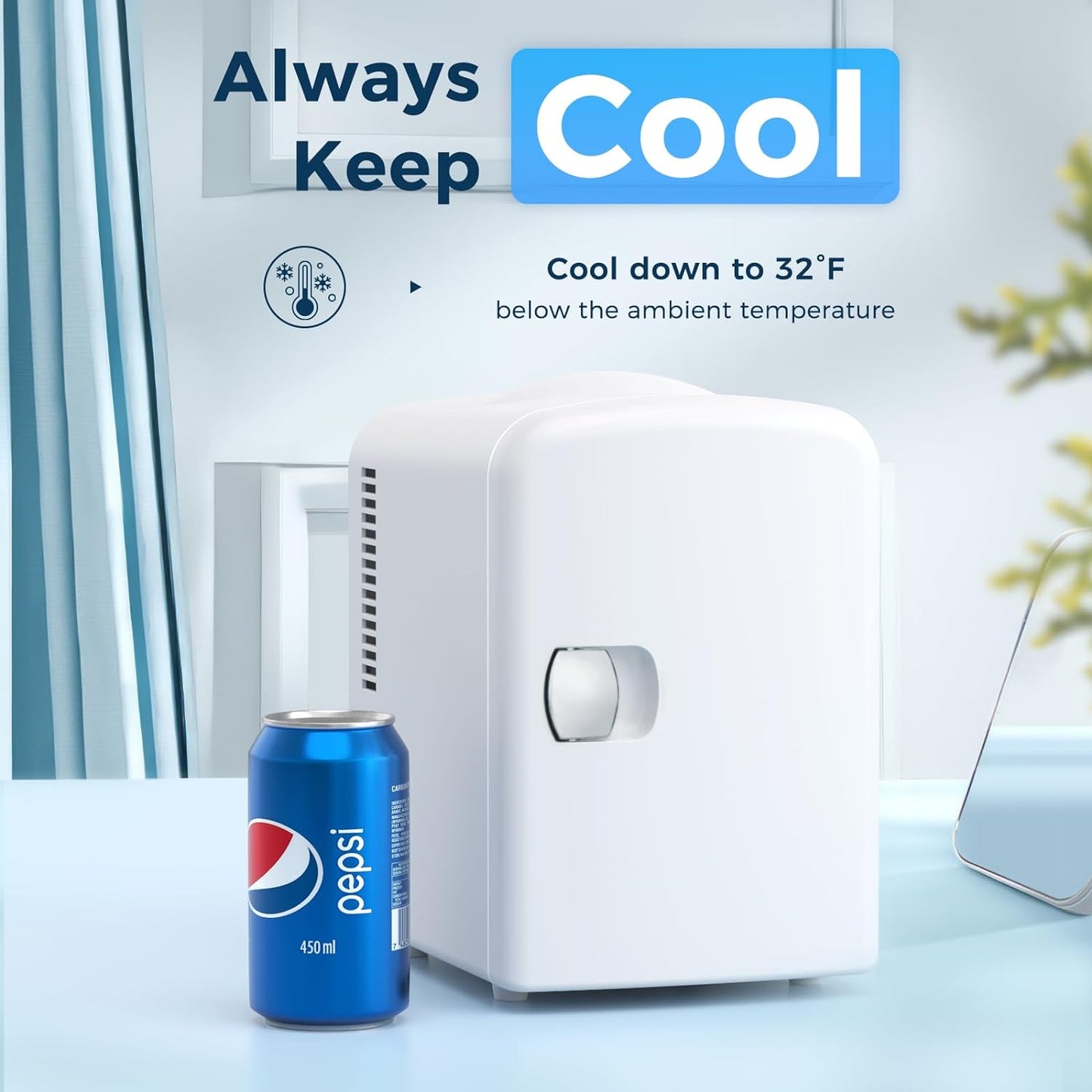 Compact Refrigerator, Portable Mini Fridge, Skin Care 4L Capacity/6 Cans F3404