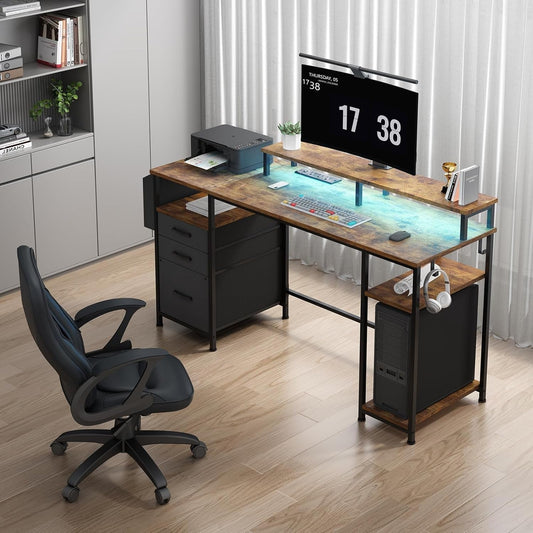 55 Inch Computer Desk With Power Outlets For Home Office