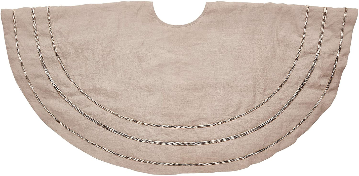 Handmade Concentric Nailhead Circles Linen Christmas Tree Skirt Natural 60" Arcadia Home