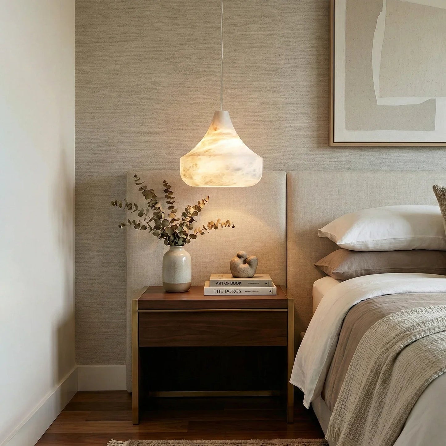 Conical Minimalist Alabaster Pendant Lamp