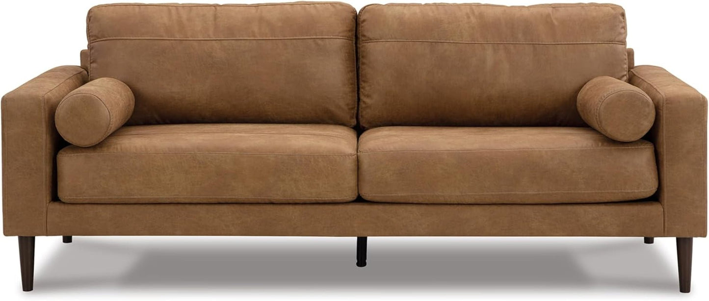 Contemporary Dark Brown Faux Leather Sofa with Pillows