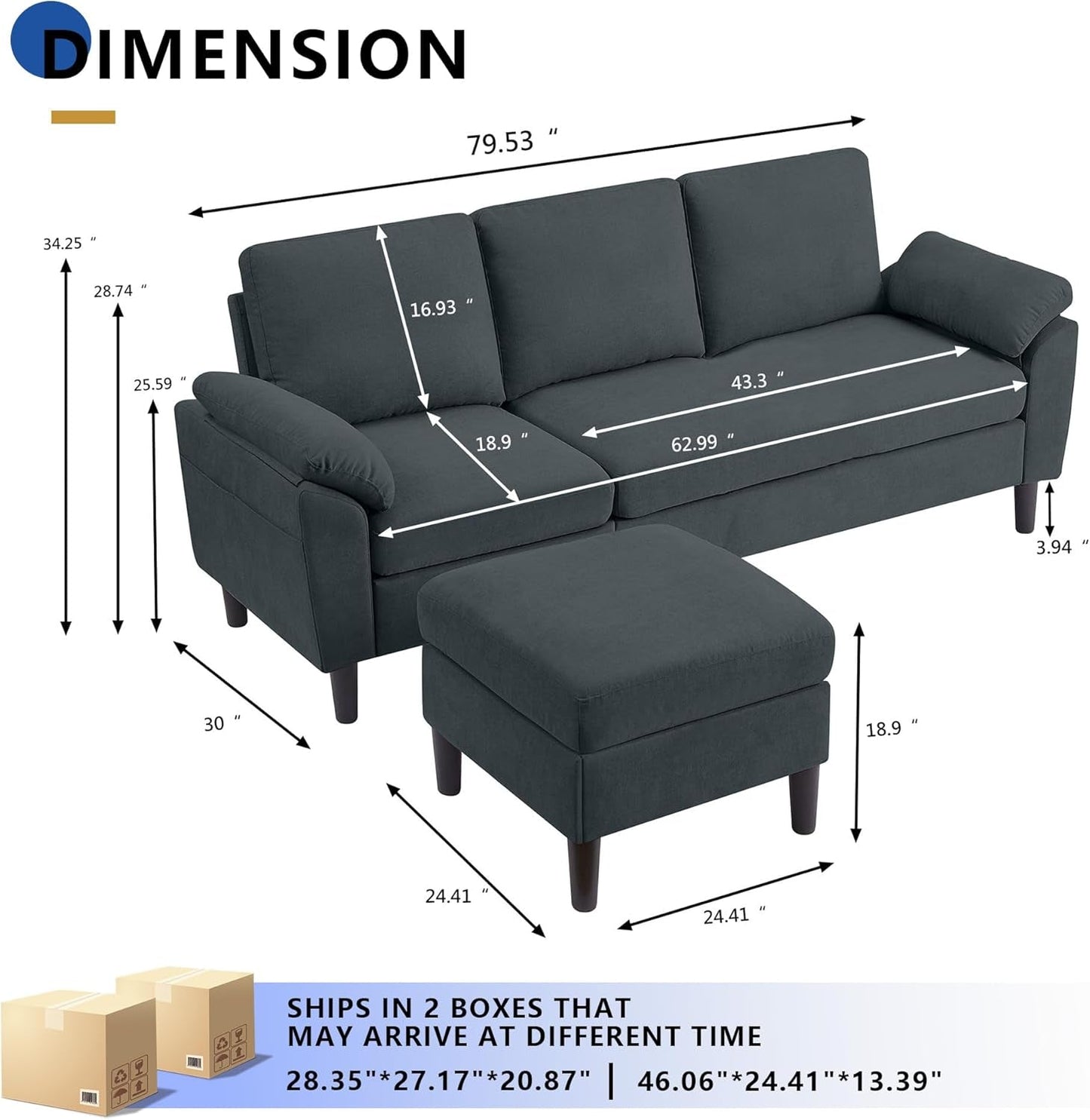 Convertible L Shaped Sectional Sofa with Storage Chaise