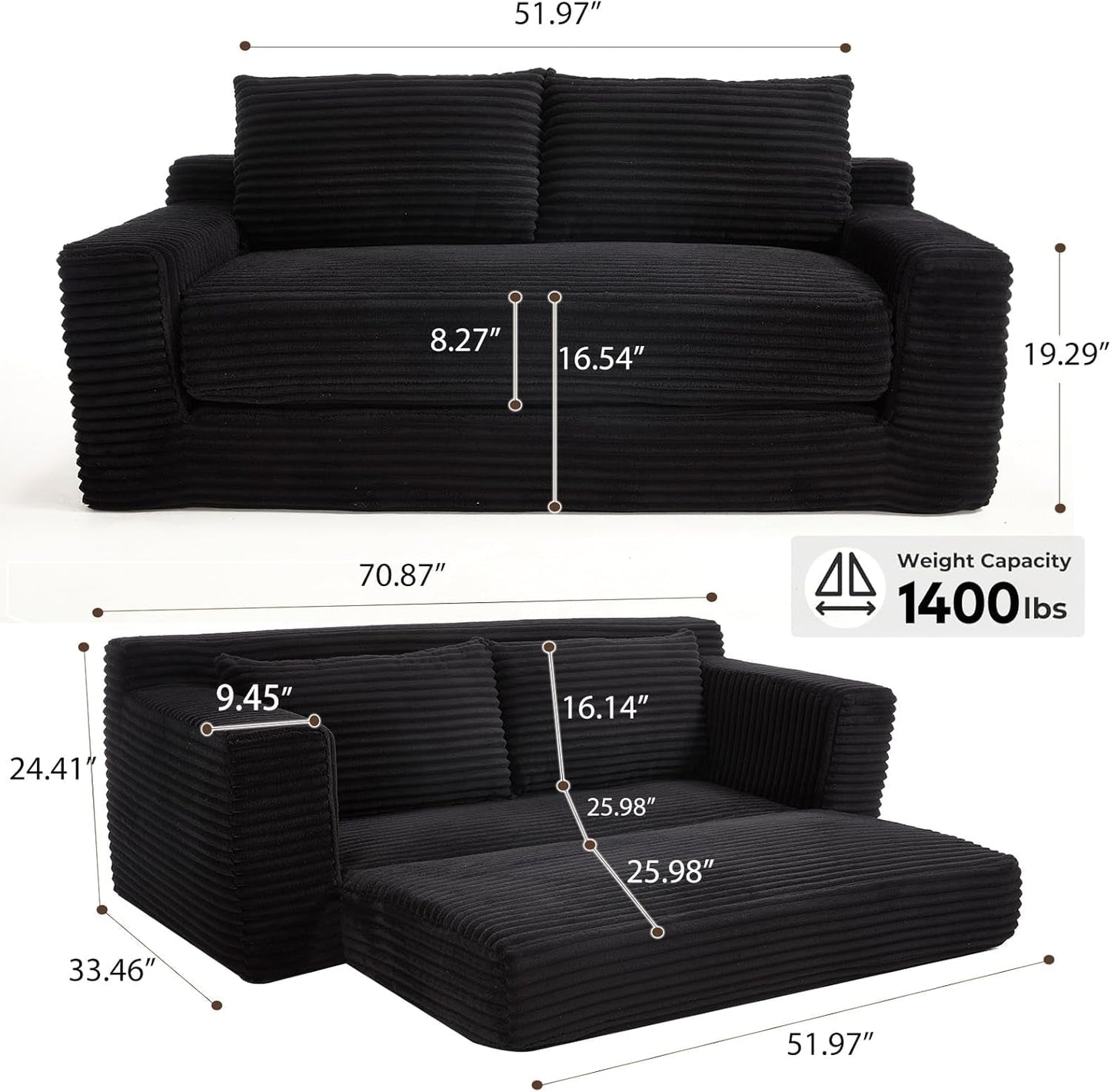 Convertible Loveseat Sofa Bed with Memory Foam Comfort