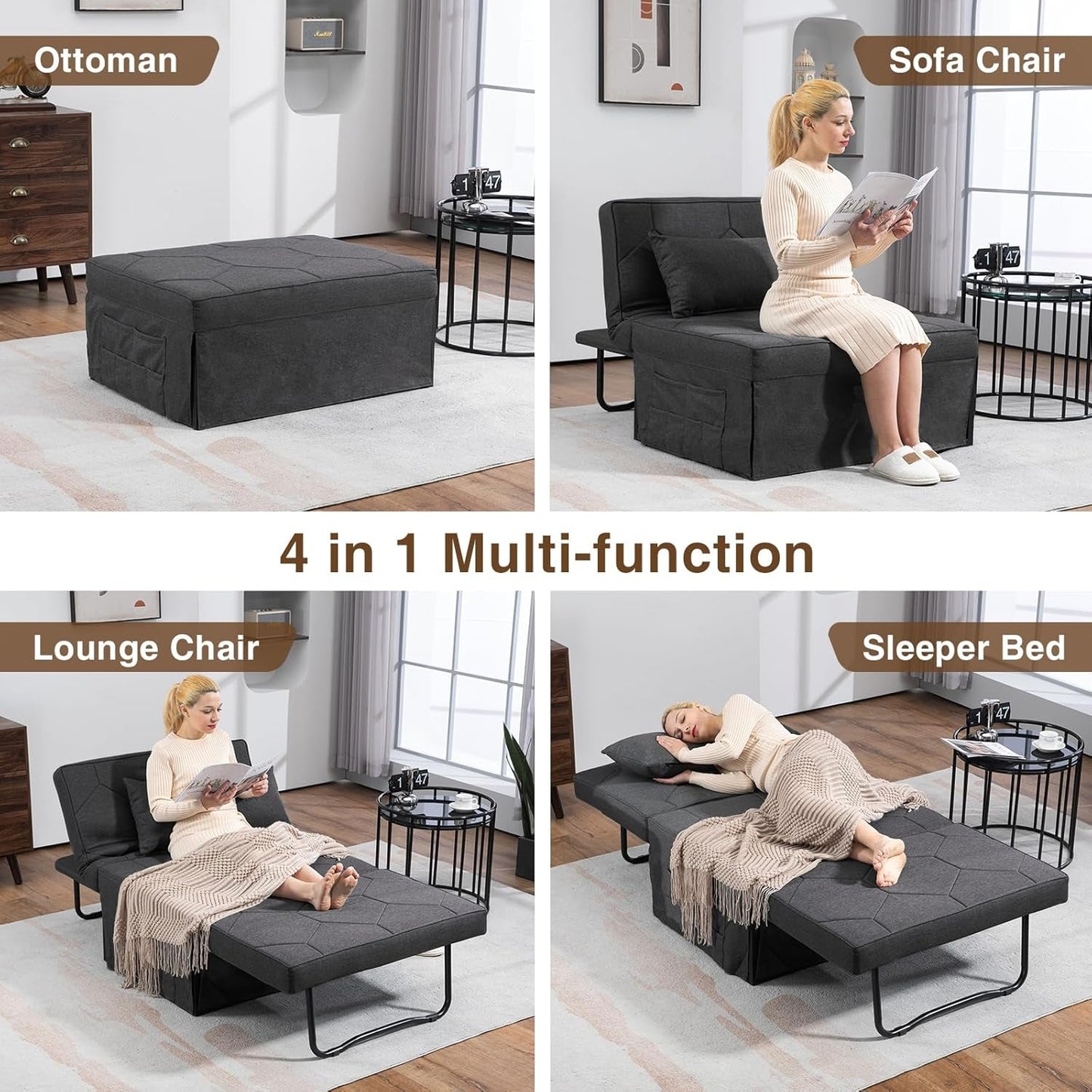 Convertible Sleeper Chair Bed with Adjustable Backrest
