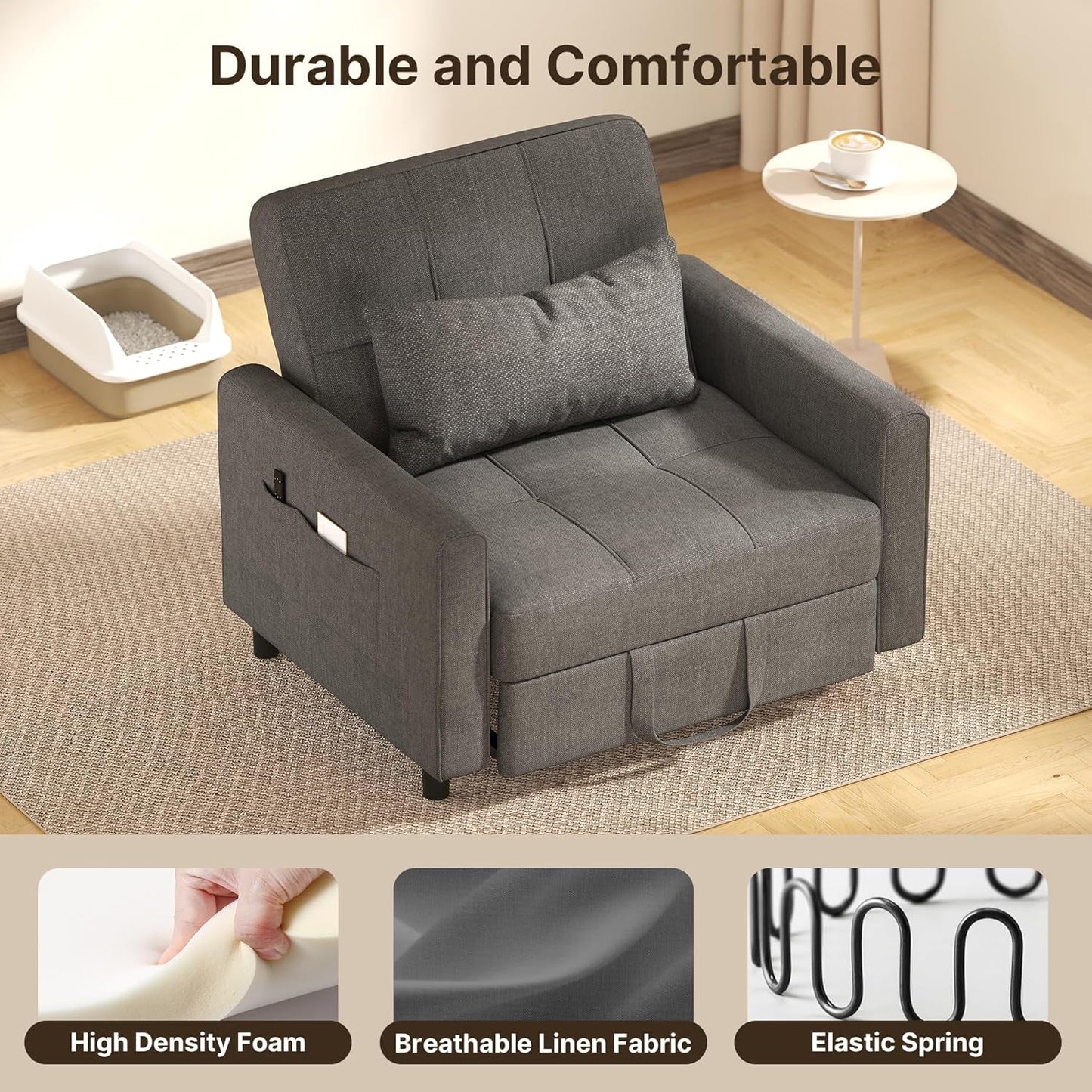 Convertible Sofa Bed Chair with Adjustable Backrest Design