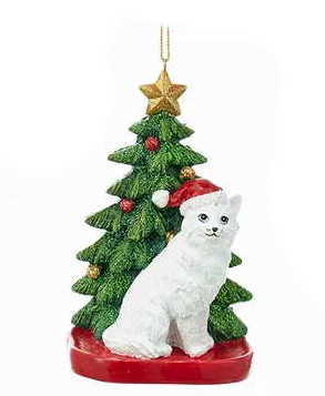 Cat with a Christmas Tree Ornament - White