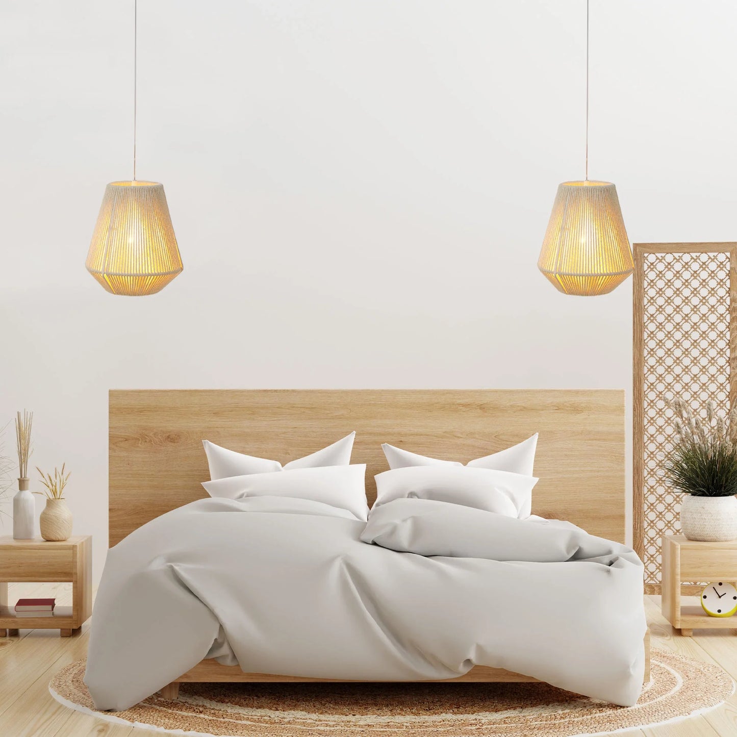 8" H Woven Hemp Rope Battery Powered Hanging Lamp