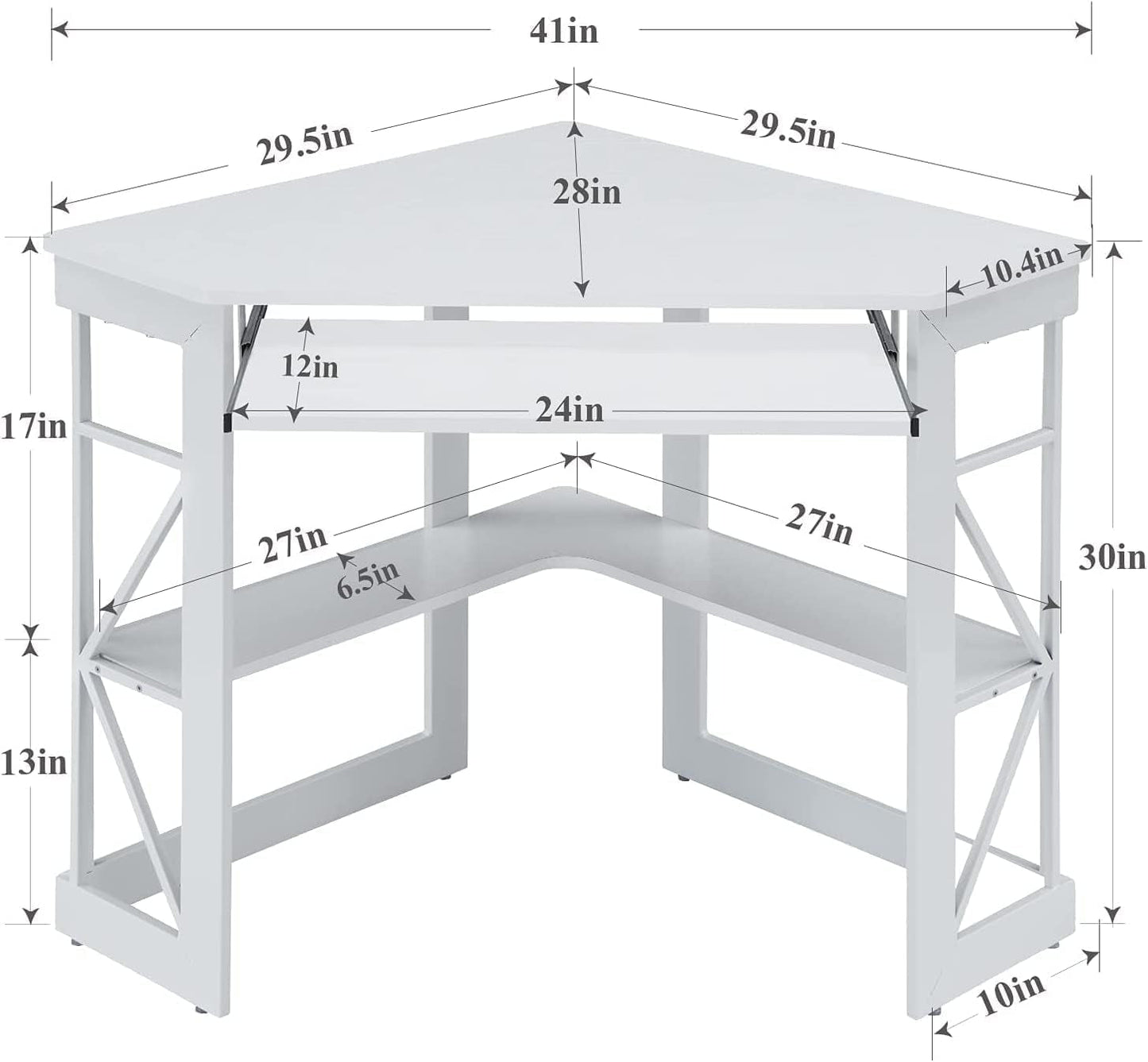 Corner Computer Desk with Keyboard Tray and Storage Shelves