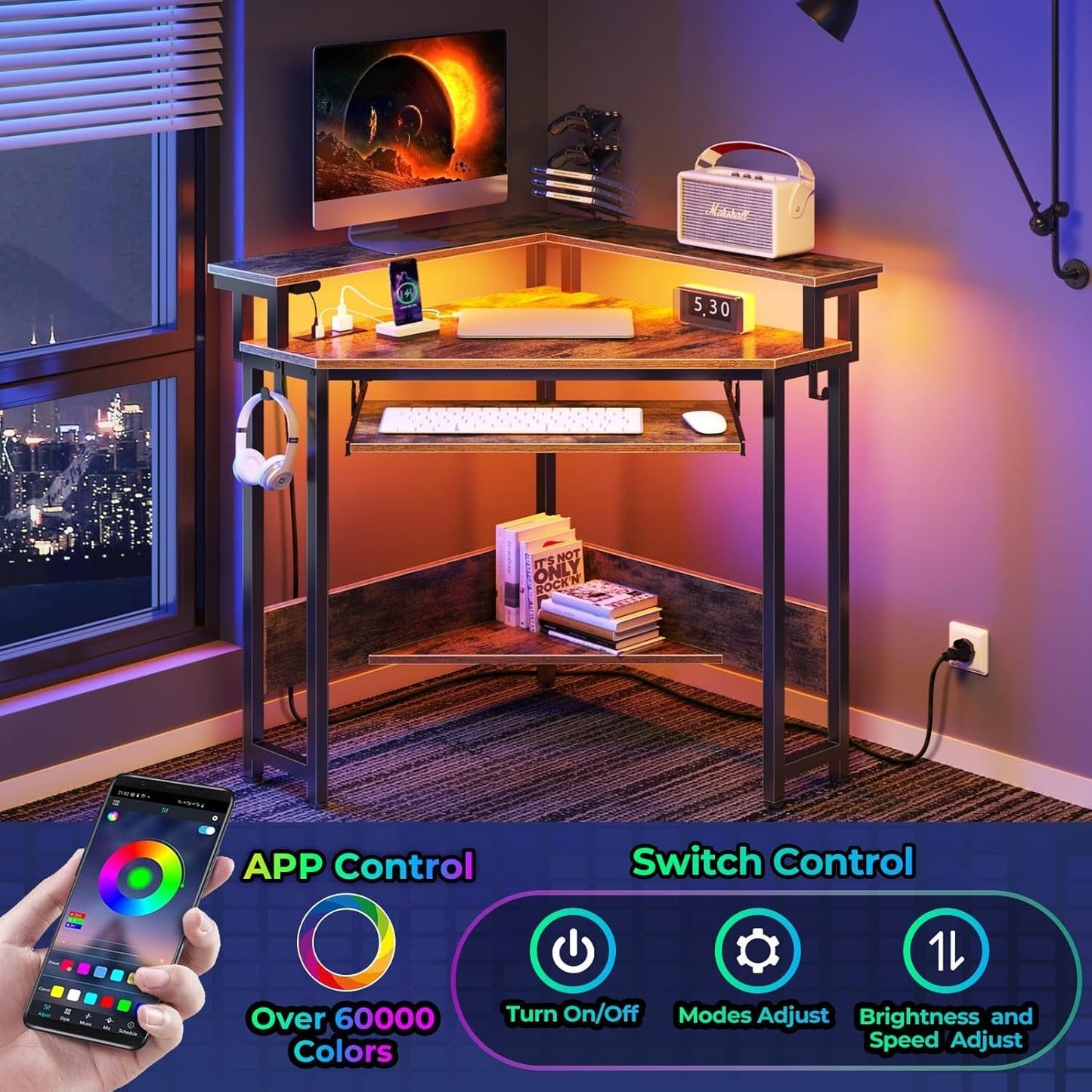 44.5 Inch Wide Corner Desk With Power Outlets Compact