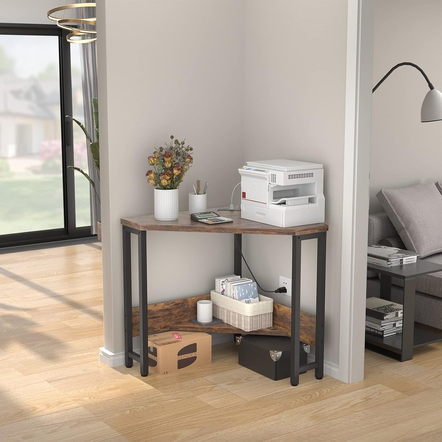 Compact Corner Desk With USB Ports And Power Outlets