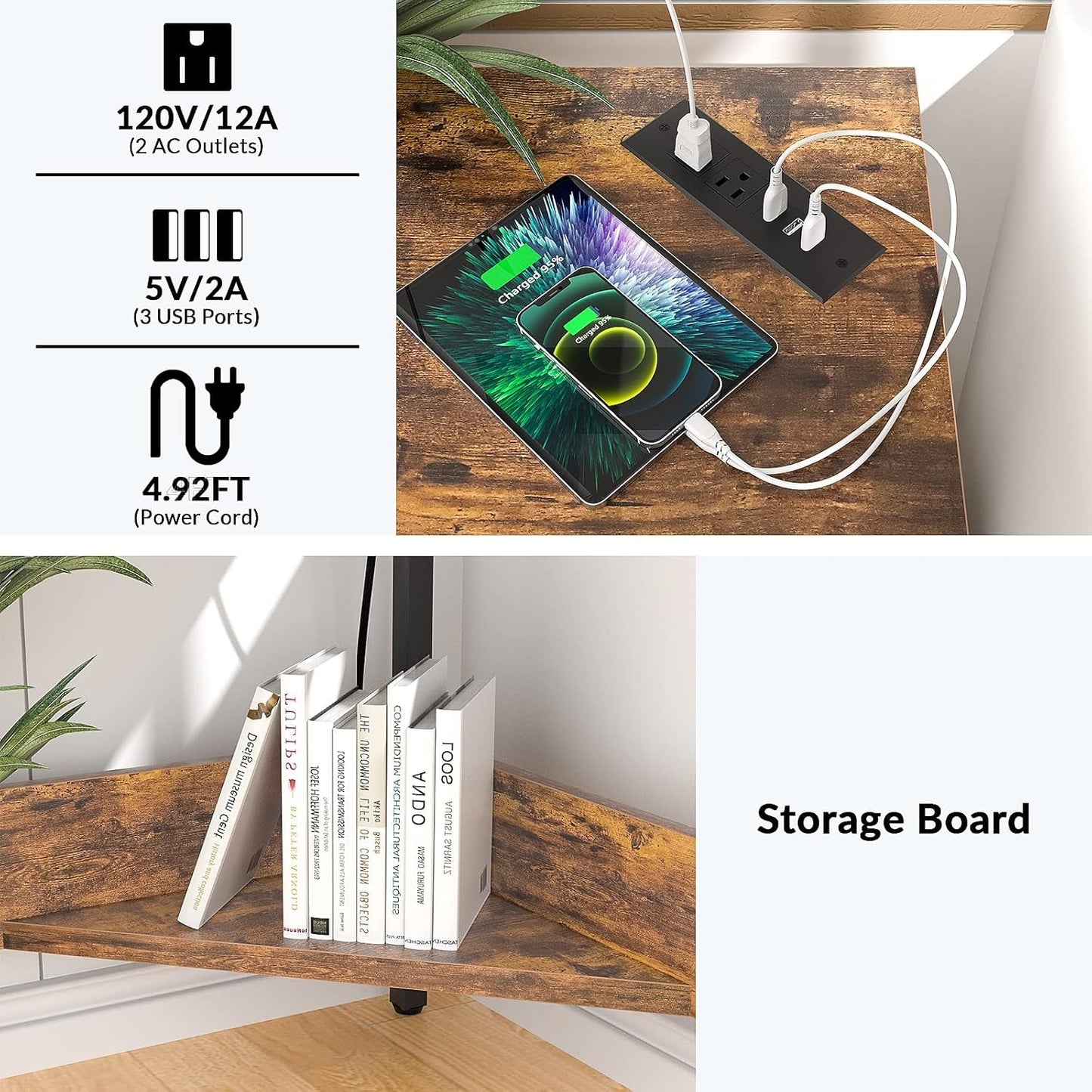 Compact Corner Desk With USB Ports And Power Outlets