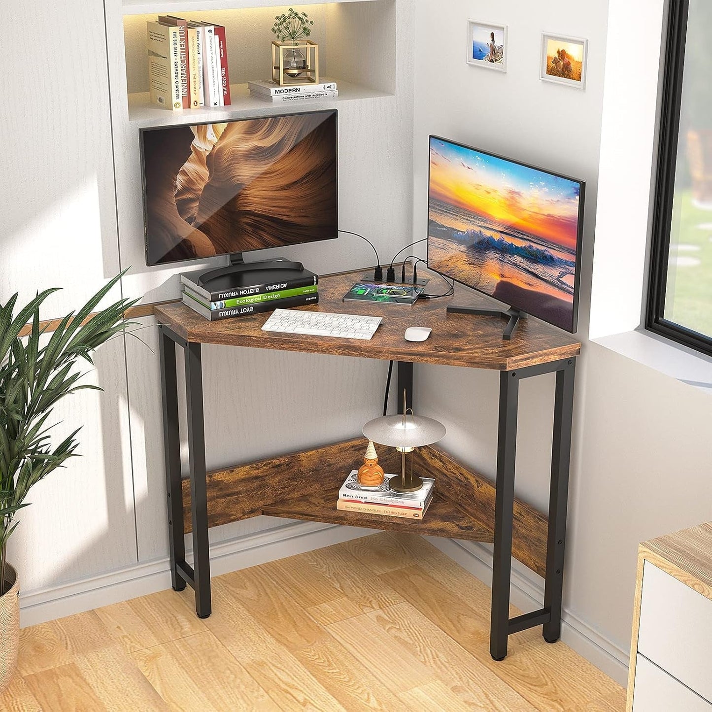 Compact Corner Desk With USB Ports And Power Outlets
