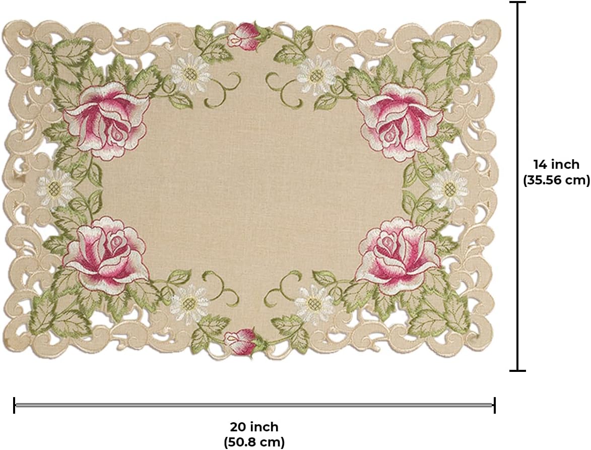 European Embroidered Placemats – Beige Table Mats with Rustic Dining Decor