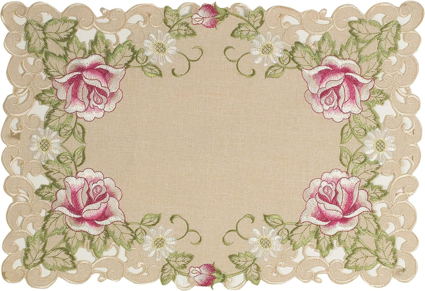 European Embroidered Placemats – Beige Table Mats with Rustic Dining Decor