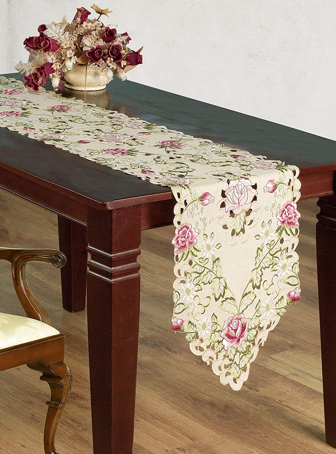 Table Runner Embroidery - Beige European Style Rustic Dining Table Protector