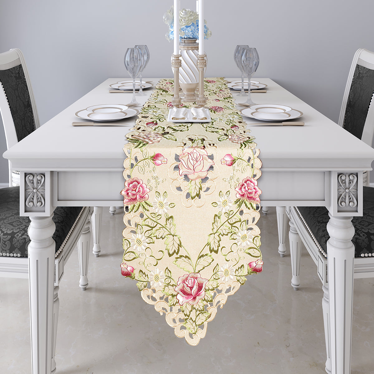 Table Runner Embroidery - Beige European Style Rustic Dining Table Protector